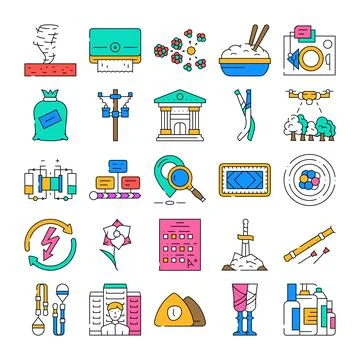 Education science technology nature environment pixel icons 스톡 일러스트