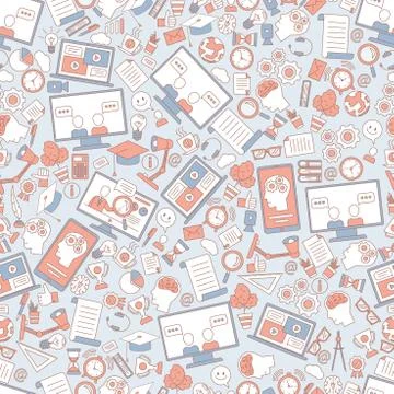 Education seamless pattern. Learning and studying items cartoon outline イラスト素材