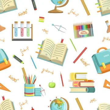 Education Seamless Pattern With School Supplies, Can Be Used Fabric Wrapping Stock Illustration