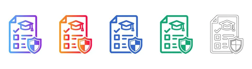 Education Security and Certified Learning Icons with Shield and Cap Stock Illustration