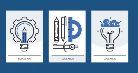 Education set of cards vector illustration. Online education, learning, learn to イラスト素材