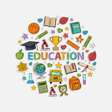 Education set  in the form of a circle Stock Illustration