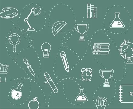 Education shcool supplies to study background Illustrazione stock