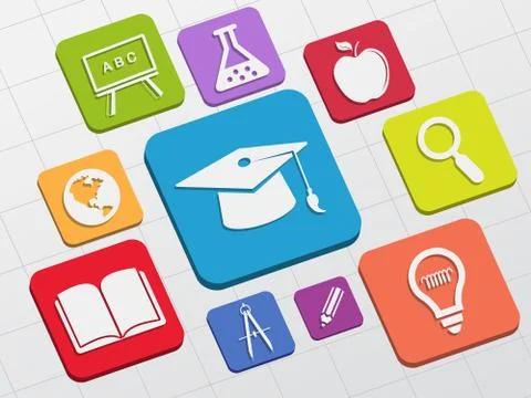 Education signs in flat blocks Stock Illustration
