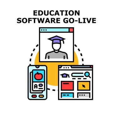 Education software go live connecting online learning platforms Stock Illustration