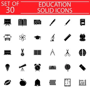 Education solid icon set, School sign collection イラスト素材