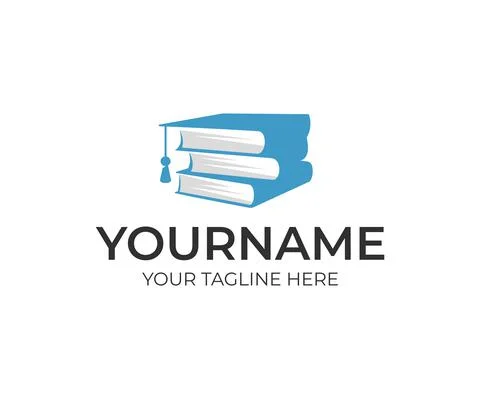 Education, stack of books and bachelor hat, logo design Stock Illustration