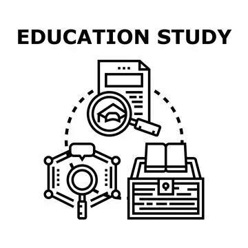 Education study analyzing learning and discovering knowledge concepts Stock Illustration