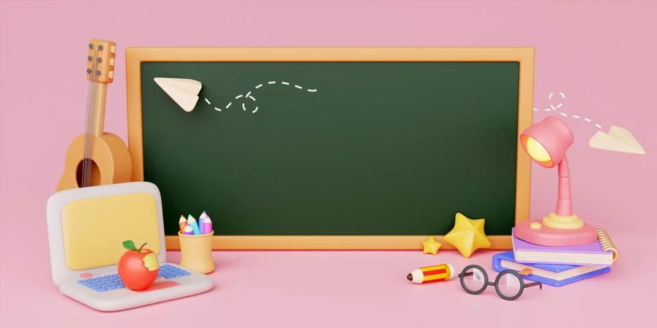 Education study learning back to school graduation hat pencil book laptop Stock Illustration