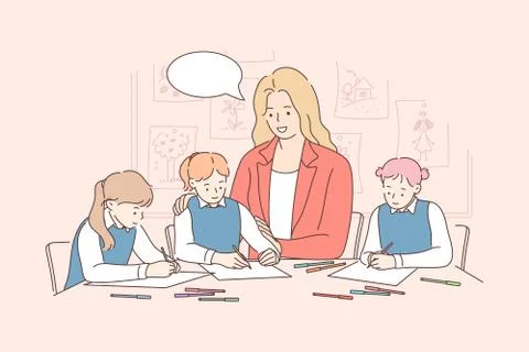 Education, study, learning, lesson, communication concept Illustrazione stock