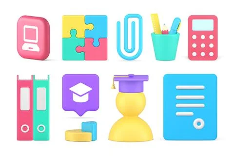 Education studying analyzing brainstorming bachelor student stationery set .. Stock Illustration