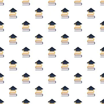 Education symbols seamless pattern with graduation caps and books Stock Illustration
