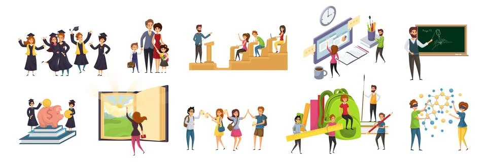 Education, teaching, graduation, study, learning set concept Illustrazione stock