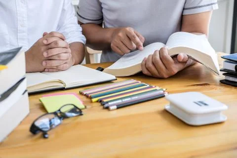 Education, teaching, learning concept. High school students or classmates gro Stock Photos