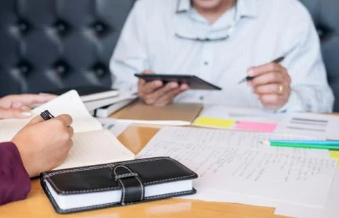 Education, teaching, learning, technology and people concept. Two high school Stock Photos