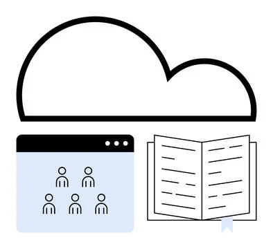 Education technology, digital learning, cloud storage, knowledge sharing, col Stock Illustration