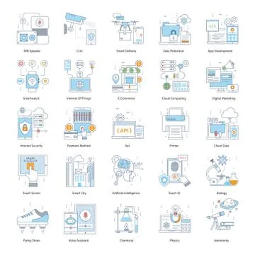 Education Technology Flat Icons Pack Stock Illustration