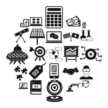 Education technology icons set, simple style Stock Illustration