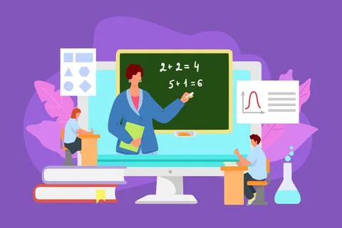 Education technology in internet, online school in computer, vector illustration Stock Illustration