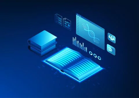 Education Technology: An open book with a window into teaching and learning.. 스톡 일러스트