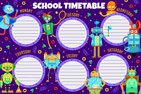 Education timetable schedule with cartoon robots Stock-Illustration