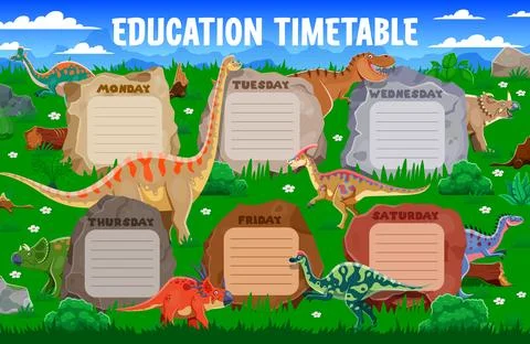 Education timetable schedule with funny dinosaurs Ilustração Stock