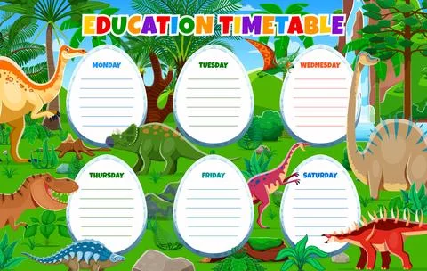 Education timetable schedule prehistoric dinosaurs Ilustração Stock