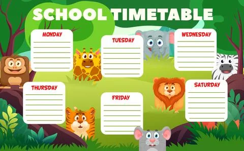Education timetable with square animal faces, zoo 스톡 일러스트