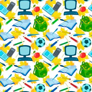 Education Tools Supplies Seamless Pattern Concept Study Illustrazione stock