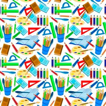Education Tools Supplies Seamless Pattern Concept Study Illustrazione stock