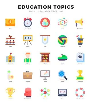 Education Topics elements. Flat web icon set. Simple vector illustration. Stock Illustration