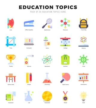 Education Topics elements. Flat web icon set. Simple vector illustration. Stock Illustration