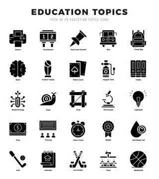 Education Topics elements. Glyph web icon set. Simple vector illustration. イラスト素材