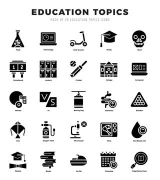 Education Topics elements. Glyph web icon set. Simple vector illustration. イラスト素材