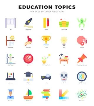 Education Topics Icons bundle. Flat style Icons. Vector illustration. Stock Illustration
