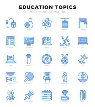 Education Topics Icons Pack. Two Color icons set. Two Color icon collection.. Stock Illustration