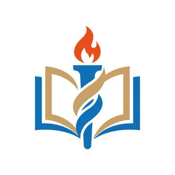 Education Torch Book Logo Design with Learning Academic Excellence Crest Stock Illustration