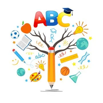 Education tree concept with pencil and school supplies 스톡 일러스트