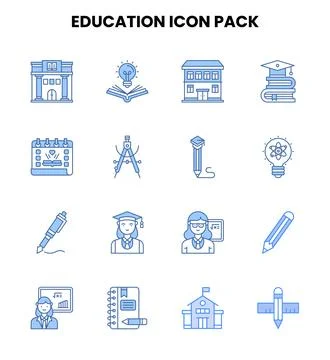 Education Two Colour Bundle Icons Pack Stock Illustration