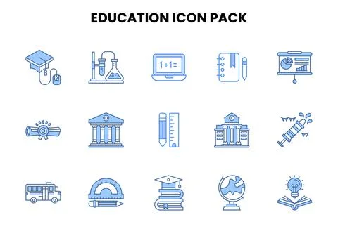 Education Two Colour Set Icons Pack Stock Illustration