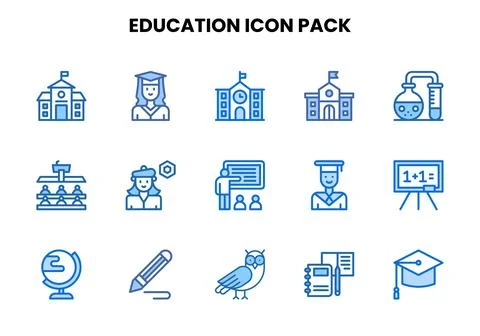 Education Two Colour SVG Icons Pack Stock Illustration