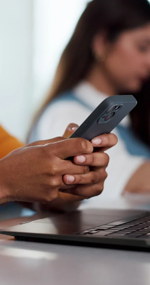 Education, university student or hands typing with phone for research, course Stock Footage 321450868