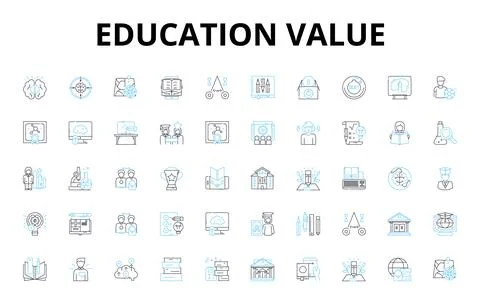 Education value linear icons set. Knowledge, Learning, Skills, Intelligence 스톡 일러스트
