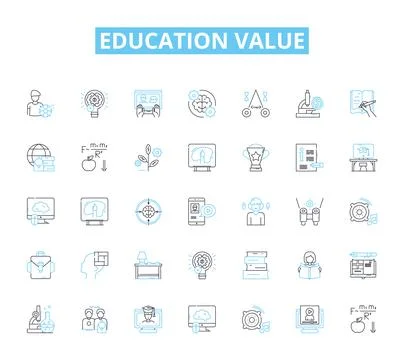 Education value linear icons set. Knowledge, Learning, Skills, Intelligence Illustrazione stock