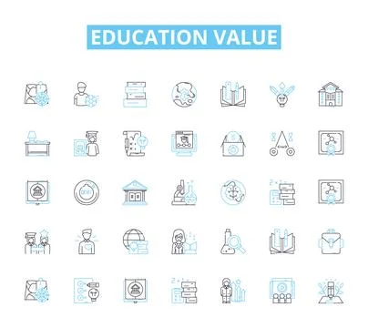 Education value linear icons set. Knowledge, Learning, Skills, Intelligence Illustrazione stock
