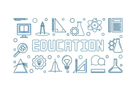 Education vector blue horizontal linear banner or illustration Stock Illustration