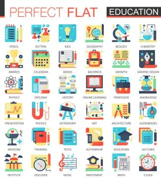 Education vector complex flat icon concept symbols for web infographic design. Stock Illustration