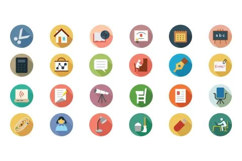 Education Vector Flat Icons Collection Stock Illustration