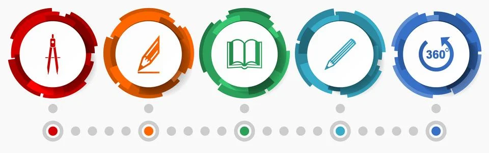 Education vector icon set, learning concept  flat design buttons, infographic Stock Illustration