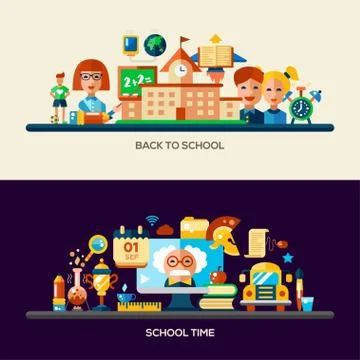 Education website header banner with webdesign elements Stock Illustration